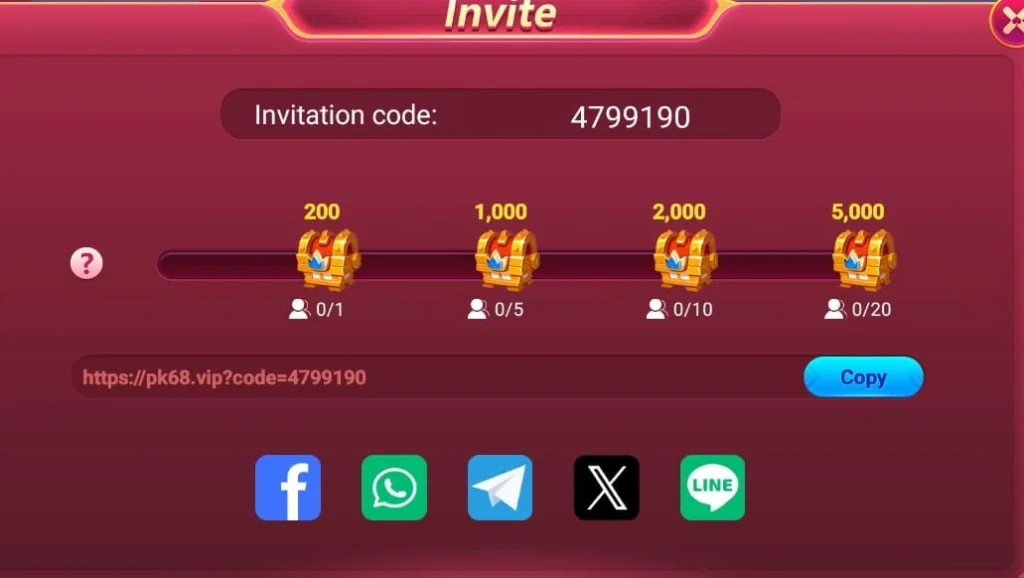 PK68 Game bonuses on invitations